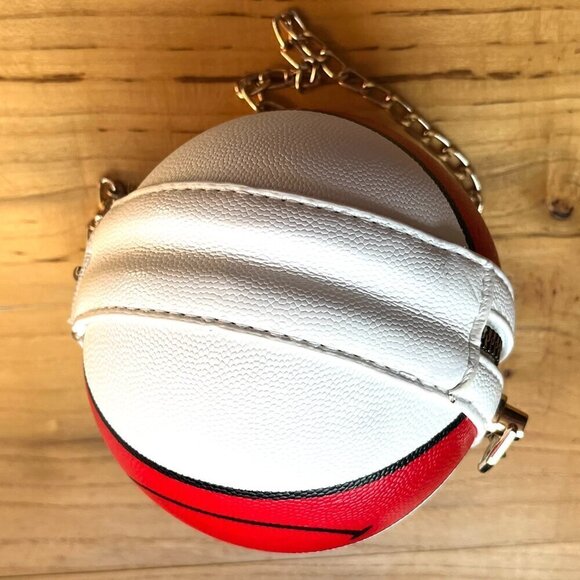 SMILE Basketball Shaped Red White Blue Mini Crossbody Handbag Shoulder Bag Purse - Picture 5 of 7